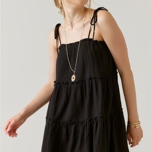 Francesca’s HYFVE Tie Shoulder Tiered A line Black Mini Dress